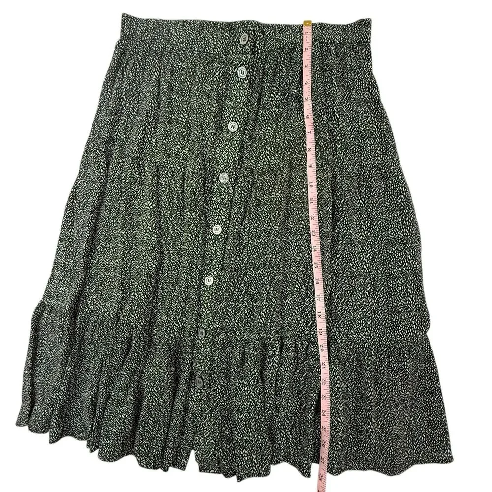 Talbots Tiered Prairie Skirt Women Large Black White Button Front Bohemian Midi